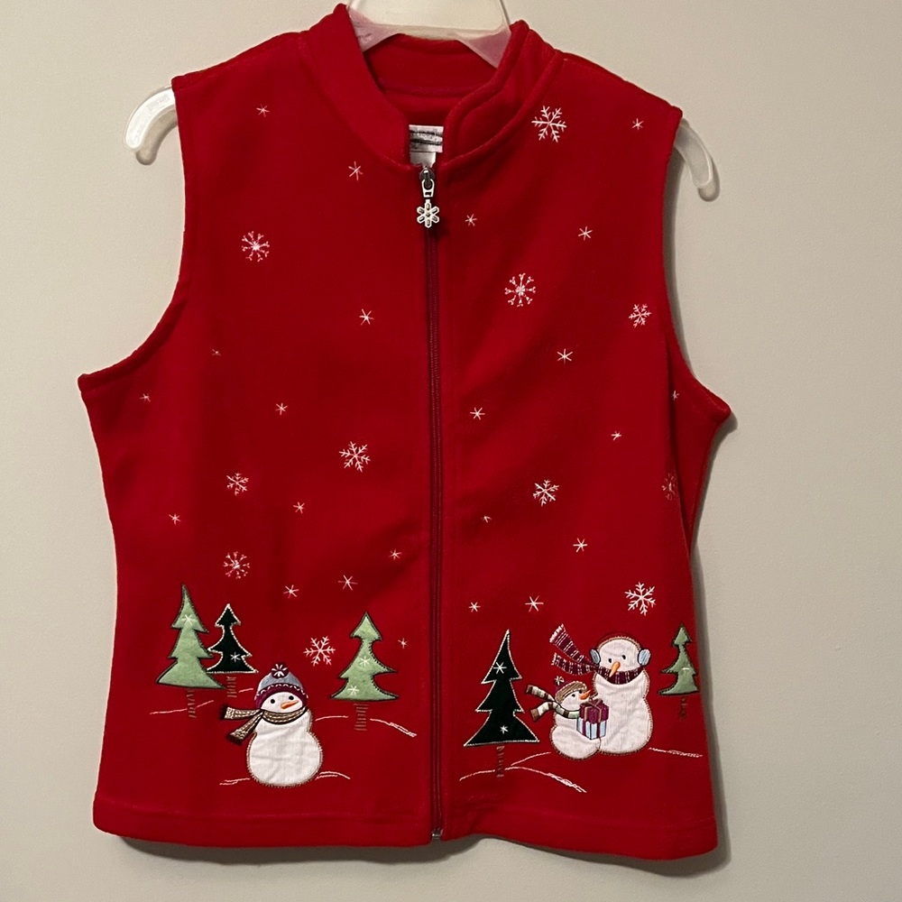 Christopher & Banks Red Snowman Vest